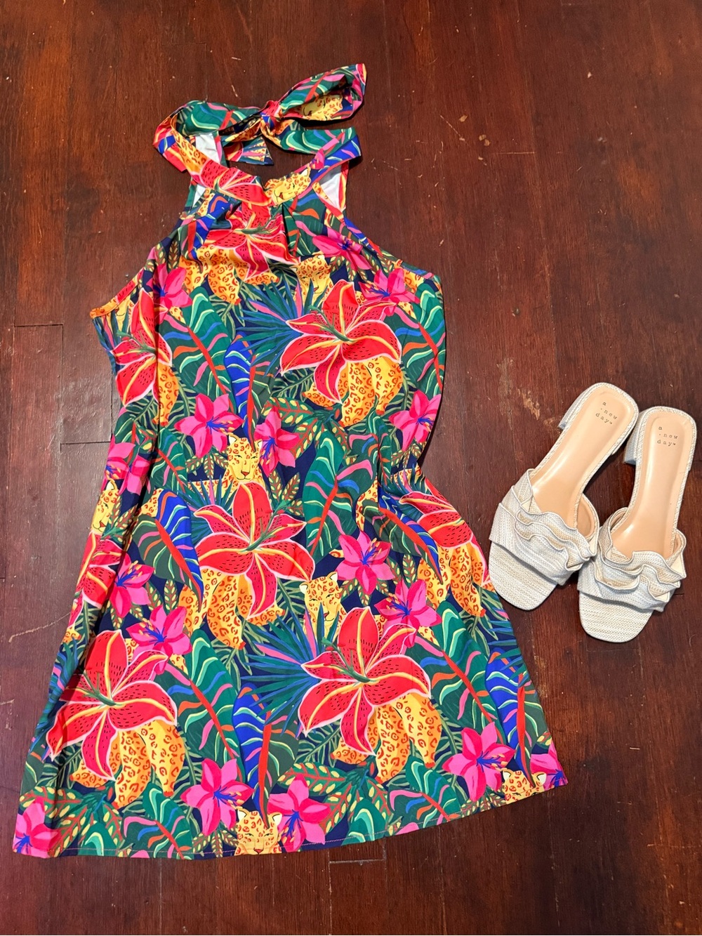 Tropical Floral Halter Mini Dress Size Small